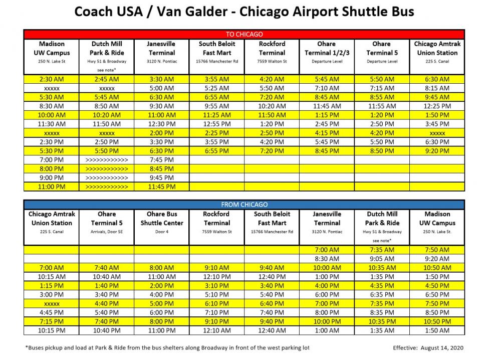 Coach USA Airport Transportation Van Galder Bus Schedule